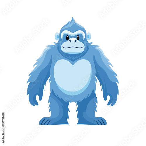 Blue cartoon gorilla standing with a heart-shaped chest