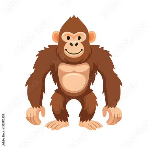 An adorable cartoon gorilla smiling cheerfully with a friendly expression. This illustration is perfect for children's projects, animal-themed designs, and educational resources