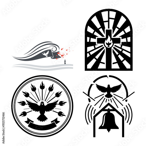 Pentecost Abstract Icon Bundle with Holy Spirit Wind Waves Dove and Tongues of Fire