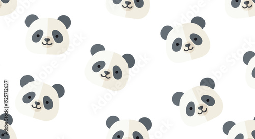 Seamless pattern with adorable cartoon panda bear heads on a simple white background, creating a cute and cheerful animal-themed wallpaper or textile design.