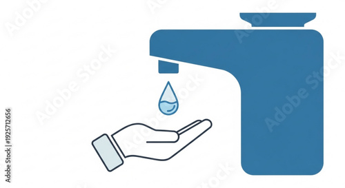 Hand under a blue automatic soap dispenser with a single drop of liquid