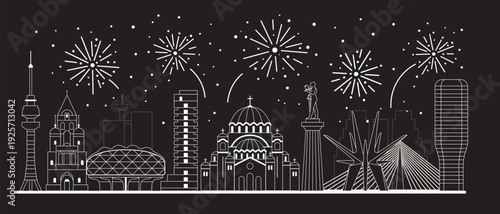 Night Belgrade Skyline with Line Buildings