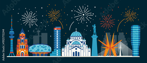 Festive Belgrade Skyline with Serbian Landmarks