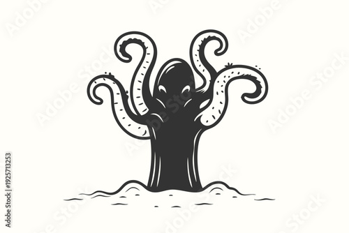 Mysterious Space Alien Monster Silhouette with Long Thin Tentacles