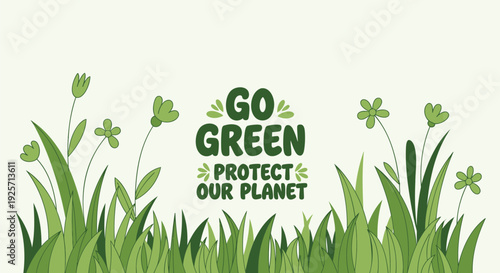 Environmental protection vector graphic with 'Go Green Protect Our Planet' text