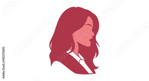 Pink silhouette of a woman with long hair in profile view