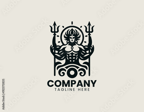 Multi armed muscular deity with trident symbol in clean modern spiritual vector illustration