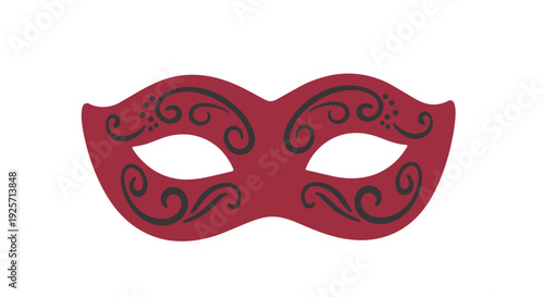 Red masquerade mask with black swirling designs