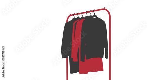 Clothing rack with black and red garments hanging on it