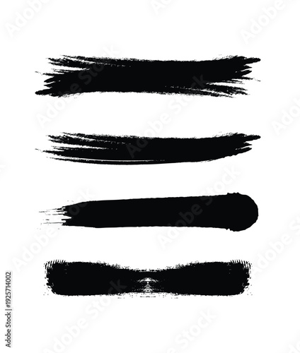 Set of Black Brush Strokes and Ink Paint Texture Elements for Grunge Design and Backgrounds