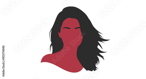 A vibrant pink silhouette of a woman with long black hair