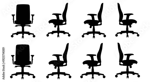 Variety of office chairs in silhouette showcasing different designs and positions