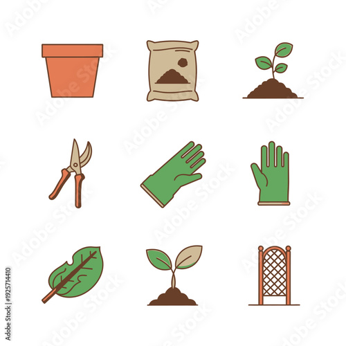 Flat Vector Icons of Horticultural and Garden Therapy Nature Wellness