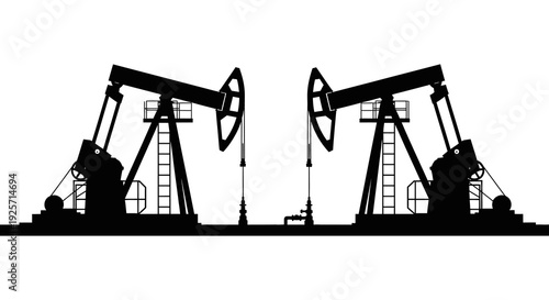 Silhouette of two oil pumps against a white background representing energy industry