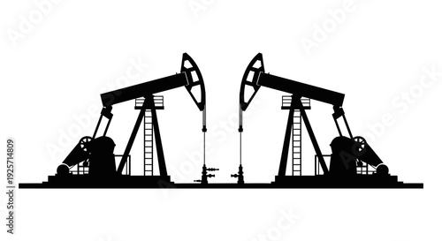 Two oil pumps silhouetted against a white background representing energy extraction