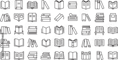 Black and White Outline of Books and Reading literature education library