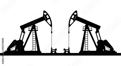 Silhouette of two oil pumps against a white background industrial equipment
