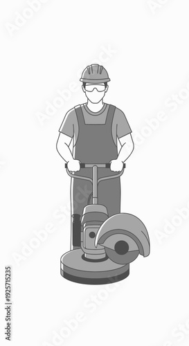 Industrial Floor Polisher Operator With Hard Hat And Safety Glasses