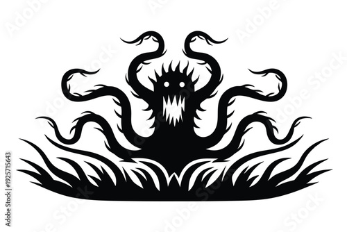 Parasitic Alien Monster Silhouette with Spreading Tentacles for Games