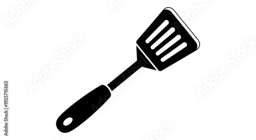 Black and white illustration of a kitchen spatula on a white background