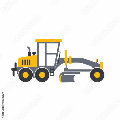 Industrial Grader Vehicle Construction Machinery Yellow Machine on White Background
