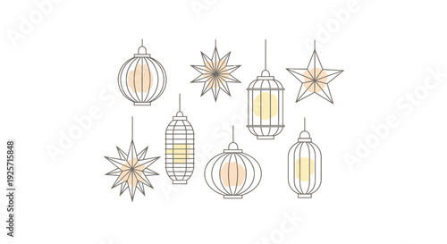 Decorative Hanging Lanterns and Stars for Festive Celebration in Bright Studio