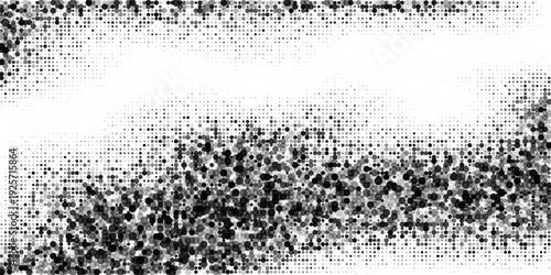 Abstract Black Halftone Dot Scatter Background with Grunge Gradient Texture Retro Print Noise Monochrome Minimal Design Copy Space
