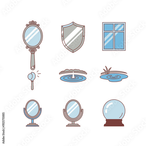 Flat Vector Icons for Self-Reflection Tools and Introspection Psychology