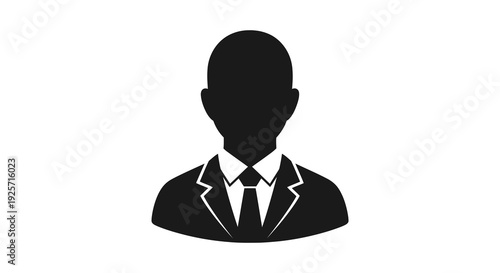 Simple black silhouette of a man in a suit and tie facing forward