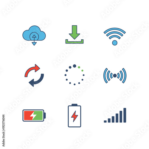 Flat Vector Icons of Software Licensing and Digital Updates Management