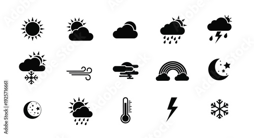 Various weather icons displayed in a striking black silhouette