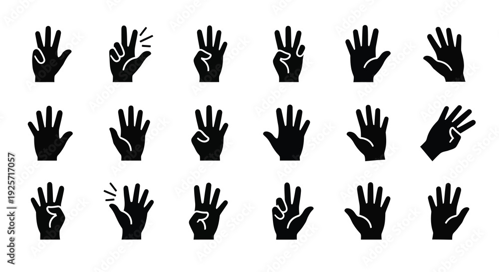 Fototapeta premium Collection of black hand gestures and symbols a striking silhouette