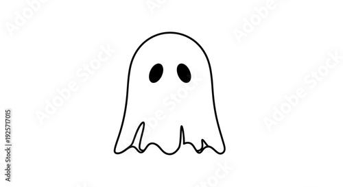 Cute Friendly Ghost Outline Icon Floating on Isolated White Background for Halloween