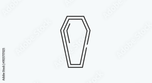 Minimalist Line Art Coffin Outline for Halloween or Funeral Theme on Isolated White Background