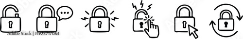 Black and white padlock illustrating security concepts and actions on a white background