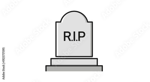 A simple cartoon illustration of a grey gravestone with 'R.I.P' inscribed on it, standing on a white background.