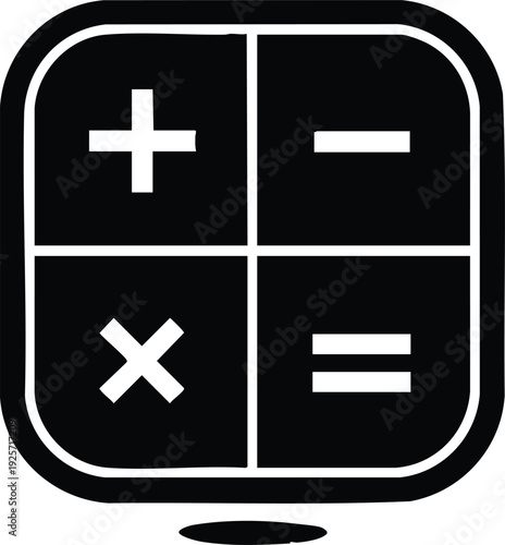 Black calculator keypad with plus minus multiply and equals symbols on white background