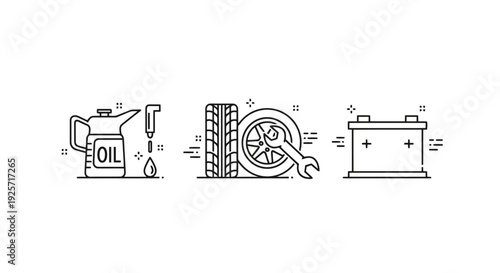 Automotive maintenance icons for car service and repair.