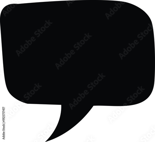 Black irregular shaped speech bubble with a pointed tail on a white background Keywords: black