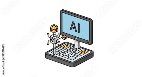 Artificial Intelligence Robot Working on Computer Keyboard.