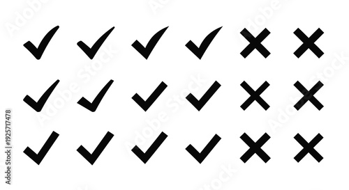 Grid of checkmarks and crosses in a stark black silhouette