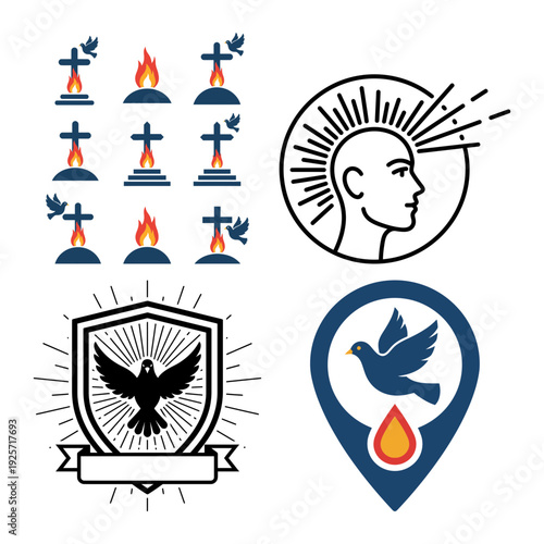 Pentecost Holy Spirit Dove and Fire Christian Icon Bundle