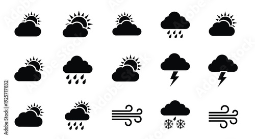 Various weather conditions depicted as simple black icons a silhouette