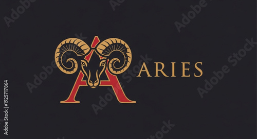 Aries Zodiac Symbol with Ram Head and Letter A.