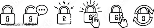 Black Outline of Locks Showing Security and Interaction with Digital