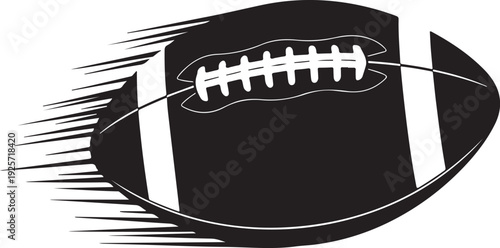 A black and white image of a football with motion lines behind it. isolated on transparent background, Vector