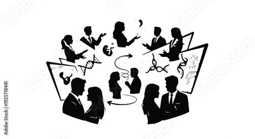 business people communicating remotely with laptops and smartphones