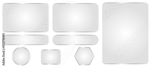 Liquid Glass UI Interface Isolated. White Transparent Frame Square and Circle Banner with Shine Stroke. Liquid glass smartphone icon interface isolated for dark theme. White ui light  