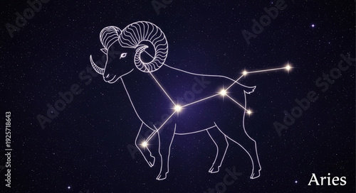 Aries constellation depicted as a ram with stars and lines.