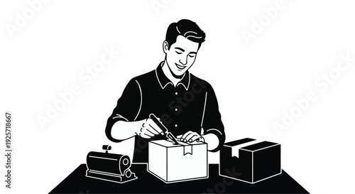 man packing boxes for shipping